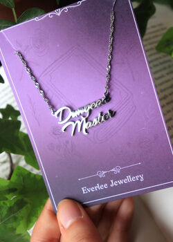 Dungeon Master Name Necklace Gold And Silver, 4 of 4