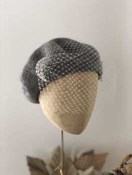 Grey Marl Beret With Optional Veil And Accessories, 2 of 9