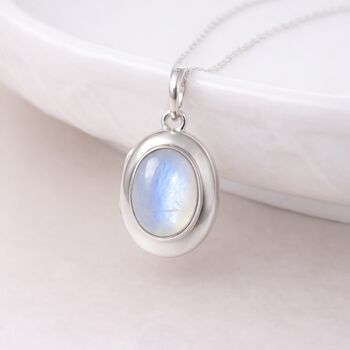 Personalised Sterling Silver Rainbow Moonstone Gemstone Locket Necklace With Photos, 2 of 9