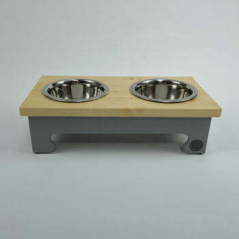 Personalised Pine Top Raised Bowl Feeding Stand, 5 of 11