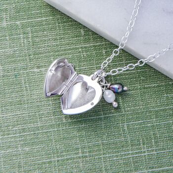 Heart Locket Sterling Silver Necklace With Pearl, 2 of 11
