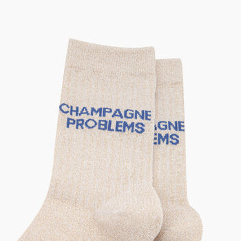 Champagne Problems Combed Cotton Glitter Socks In Cream, 2 of 4