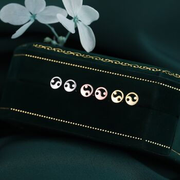 Extra Tiny Yin Yang Circle Stud Earrings, 2 of 12