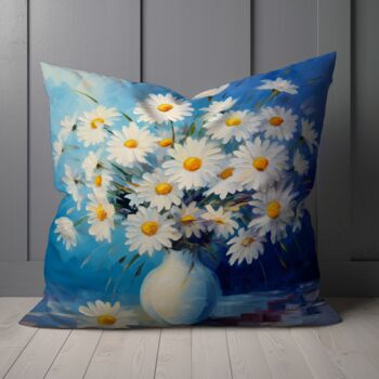 Sunlit Daisies In Blue Hand Made Poly Linen Cushions, 6 of 9