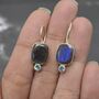 Labradorite Blue Topaz Earrings: Sterling Silver Drop, thumbnail 3 of 8