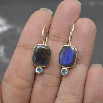 Labradorite Blue Topaz Earrings: Sterling Silver Drop, 3 of 8