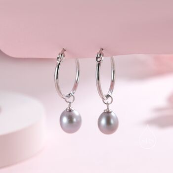 Natural Freshwater Pearl Huggie Hoop Earrings In Sterling Silver, 4 of 11