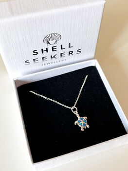 Sterling Silver Blue Opal Turtle Pendant Necklace, 8 of 9