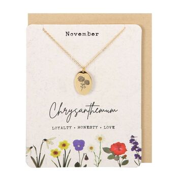 November Chrysanthemum Birth Flower Necklace Card, 2 of 4