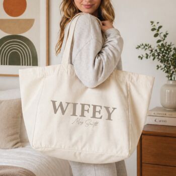 Wifey Personalised Oversized Bridal Tote Beach Bag, 2 of 5