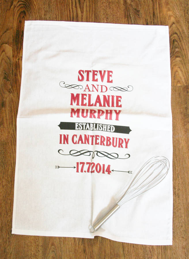 Personalised Established Anniversary Tea Towel Cotton By Personalised