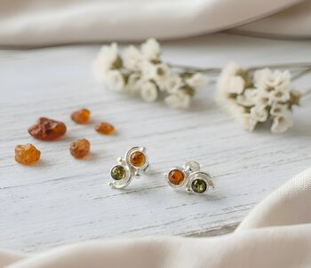 Sterling Silver Green And Gold Amber Swirl Stud Earrings, 3 of 3