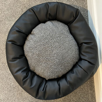 Vegan Leather Donut Dog Bed With Sherpa Fleece Cushion, 8 of 12