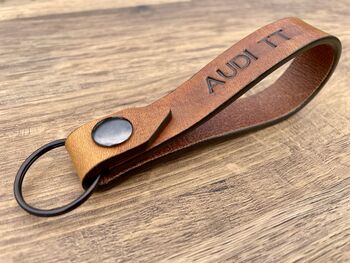 Personalised Burnt Tan Distressed Leather Keyring, 6 of 9