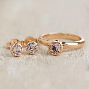 Solid Rose Gold Morganite Solitaire Studs, 4 of 7