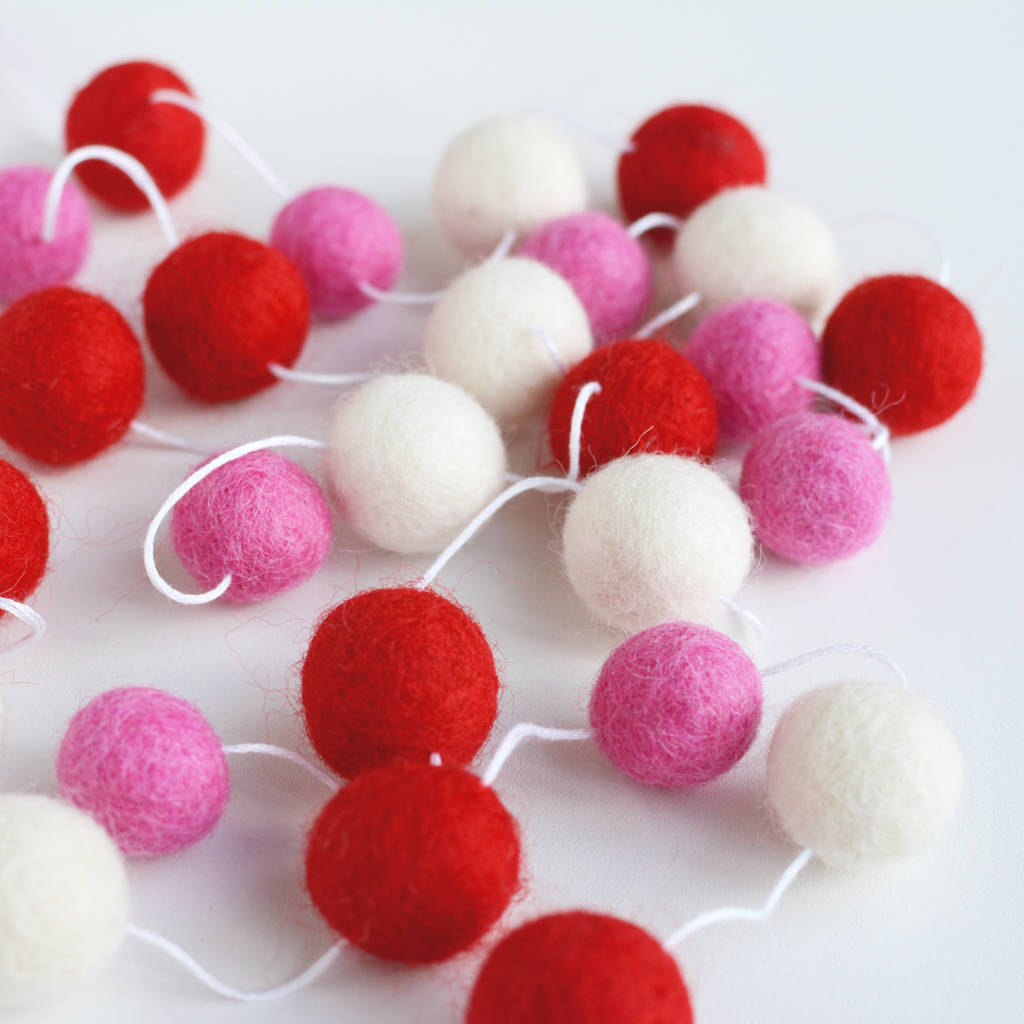 felt ball garland diy kit, pink red and white by littlenestbox