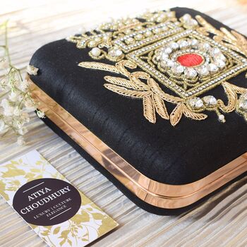Jaipur Black Embroidered Clutch, 5 of 5