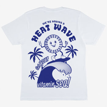 Heat Wave White Summer T Shirt With Surfing Sun Graphic, 2 of 2
