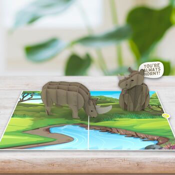 You Make Me Horny! 3D Pop Up Cheeky And Cute Rhino Animal Card! Funny Anniversary Love Card, 3 of 9