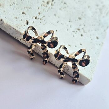 Leopard Print Bow Stud Earrings, 2 of 5