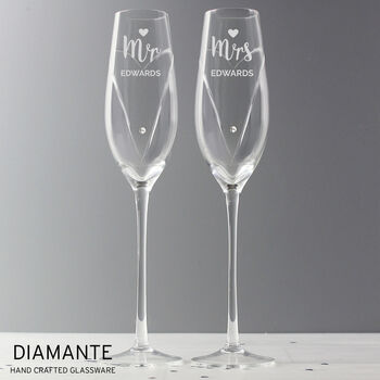 Personalised Hand Cut Mr And Mrs Pair Of Flutes, 3 of 5