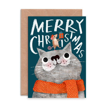 Cat And Mouse Illustrated Christmas Card, 2 of 2