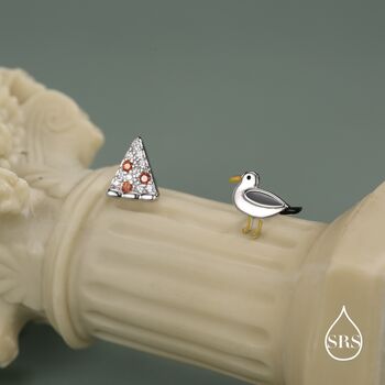 Sterling Silver Mismatched Pizza Slice And Seagull Stud Earrings, 2 of 12