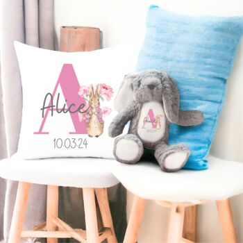 Personalised Baby Girl Gift Bunny Cushion, 3 of 3