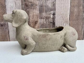 Grey Dachshund Planter Sausage Dog Flower Pot Home Decor, 5 of 11
