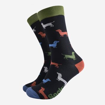 Men's Bamboo Socks Sausage Dog Multi, 2 of 5