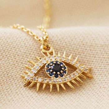 Blue Crystal Eye Pendant Necklace In Gold Plating, 3 of 5