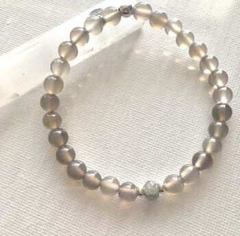 Labradorite And Grey Agate Silver Stacking Bracelet, 6 of 12