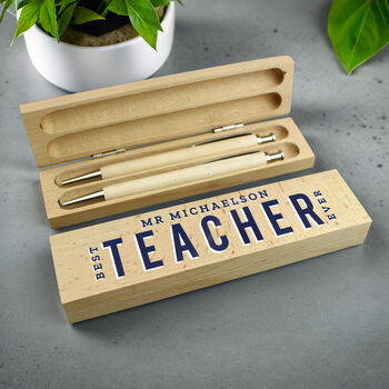 Best Teacher Wooden Pen And Pencil Set, 3 of 5