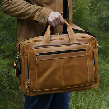 Leather Briefcase With Luggage Strap Worn Look, 4 of 9
