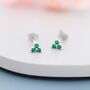 Tiny Emerald Green Trio Stud Earrings Sterling Silver, thumbnail 2 of 11