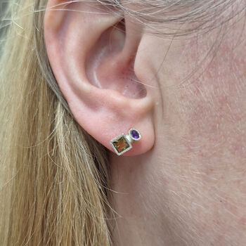 Tresor Two Stone Square Ear Studs, 6 of 6