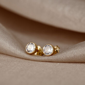 Round 9ct Gold Stud Earrings With Cubic Zirconia, 2 of 4