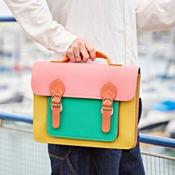 Multicoloured Recycled Leather Satchel, 5 of 11