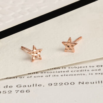 Rose Gold Vermeil Hammered Star Stud Earrings, 3 of 6