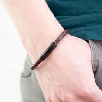 Personalised Men's Woven Brown Leather Bracelet, 3 of 9