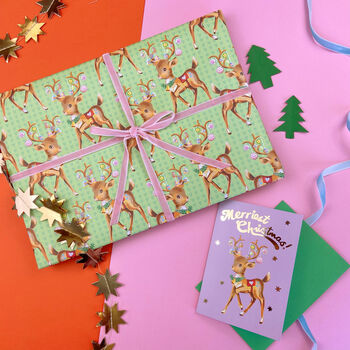 Christmas Reindeer Gift Wrap Three Sheets, 3 of 4