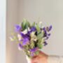Purple And White Dried Flower Bouquet With Foliage, thumbnail 2 of 5