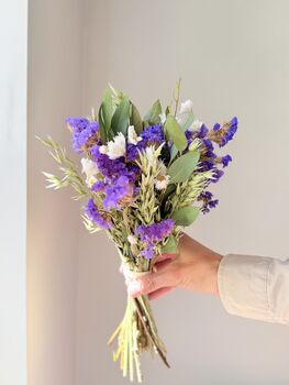 Purple And White Dried Flower Bouquet With Foliage, 2 of 5