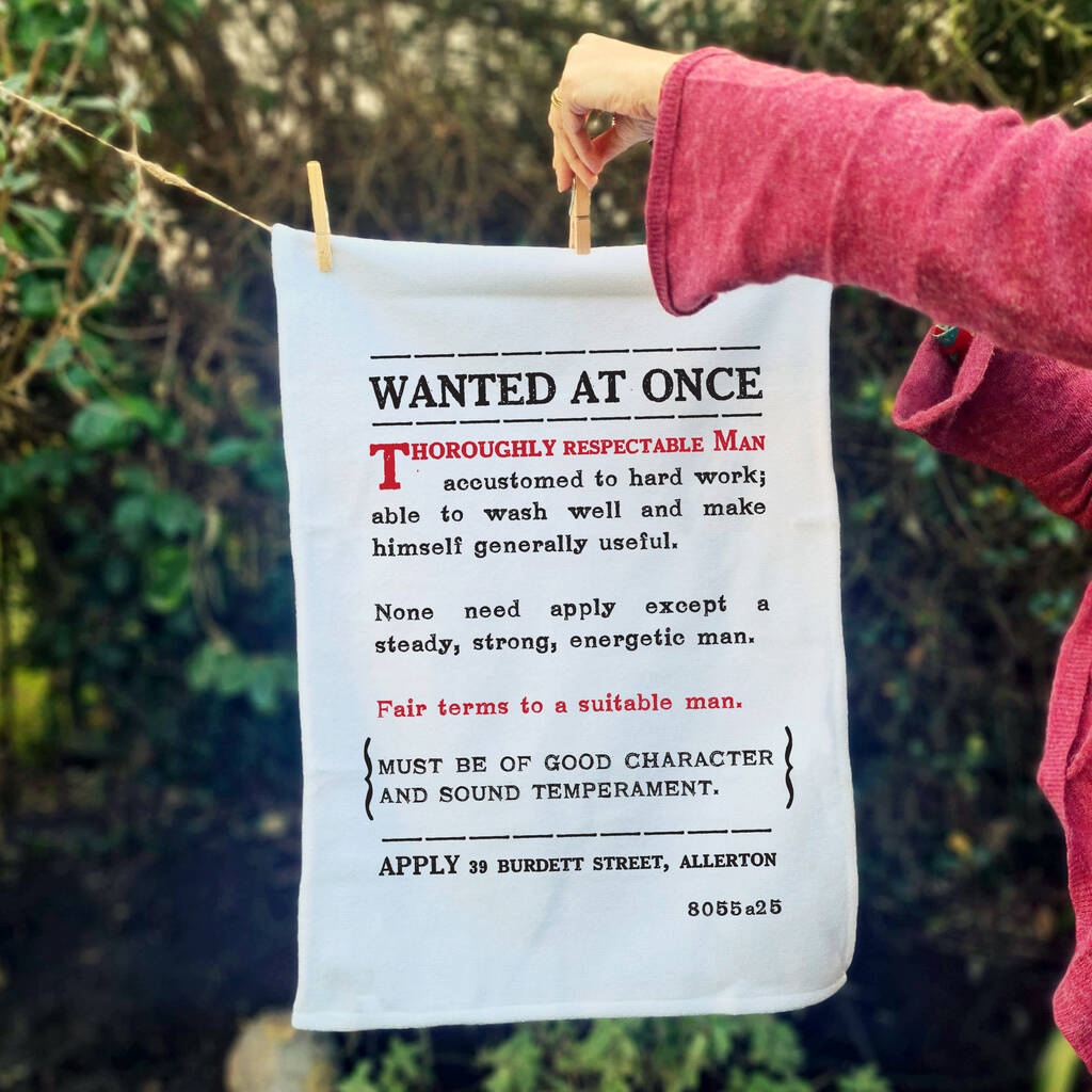 'Wanted: For Washing Up Duties' Tea Towel Gift For Husband, 1 of 4