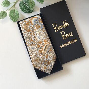 Liberty Tie In Mustard Yellow And Blue Floral Motif, 2 of 6