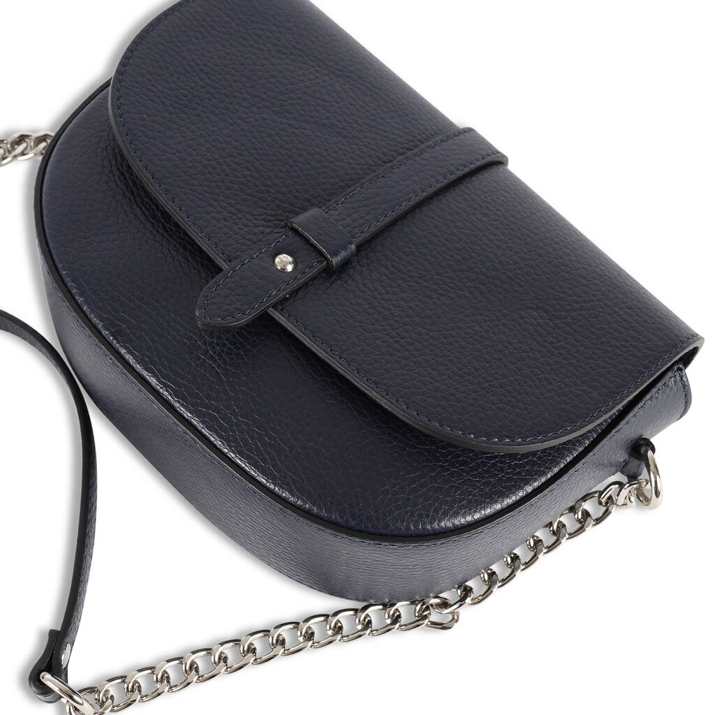 Leather Small Cross Body Saddle Bag, Navy Blue By The Leather Store