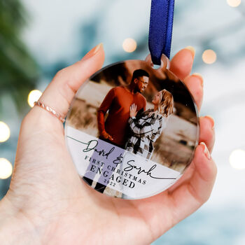 Our First Christmas Personalised Engagement Photo Bauble Gift, 10 of 11