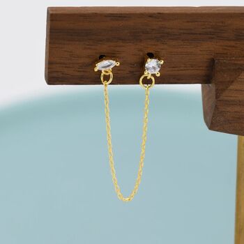 Sterling Silver Chained Earrings For Multiple Piercings, 4 of 12