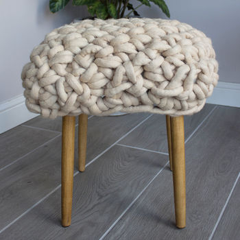 'Hermia' Handwoven Wool Footstool With Oak Legs, 9 of 10