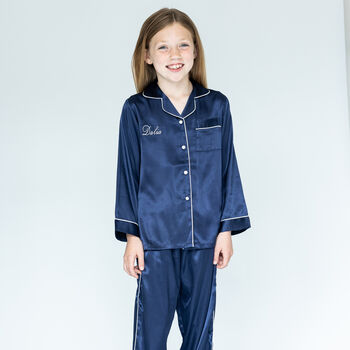 Personalised Girl's Navy Silky Pyjama's, 6 of 6